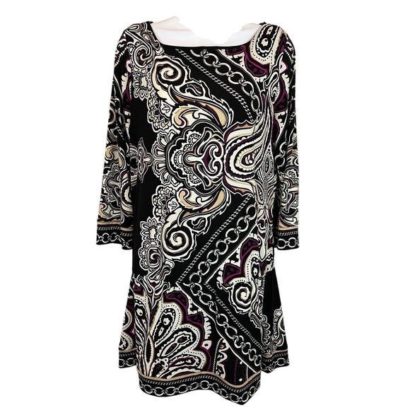 WHBM Black Paisley Print 3/4-Sleeve Flounce Jersey Dress Size M Shift Dress - Picture 1 of 7